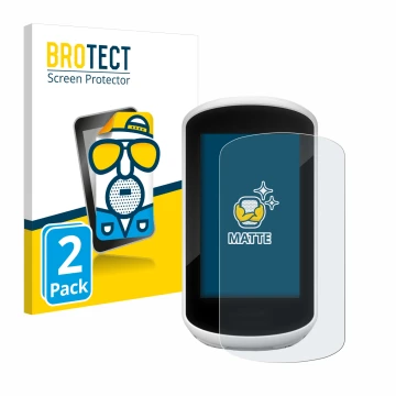 Face avant d’un emballage produit avec le logo de la marque BROTECT. À côté, l’appareil Garmin Edge Explore 2018 est représent