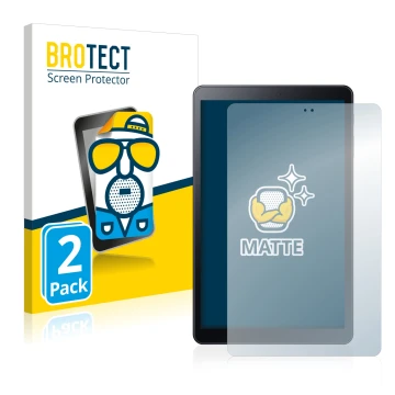Face avant d’un emballage produit avec le logo de la marque BROTECT. À côté, l’appareil Samsung Galaxy Tab A 10.5 2018 LTE est