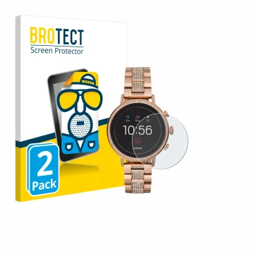 Face avant d’un emballage produit avec le logo de la marque BROTECT. À côté, l’appareil Fossil Q Venture HR (4.Gen) est représ