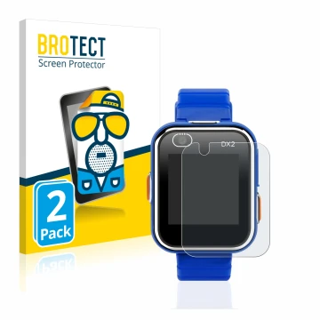 Face avant d’un emballage produit avec le logo de la marque BROTECT. À côté, l’appareil Vtech Kidizoom Smart Watch DX2 est rep