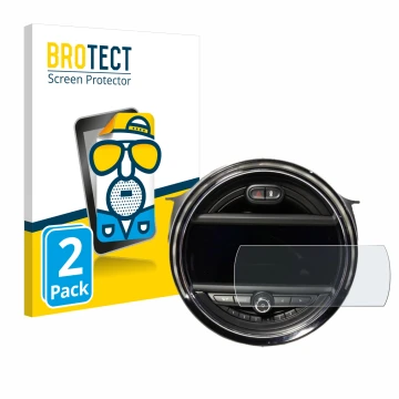Face avant d’un emballage produit avec le logo de la marque BROTECT. À côté, l’appareil Mini Cooper F56 (8.8