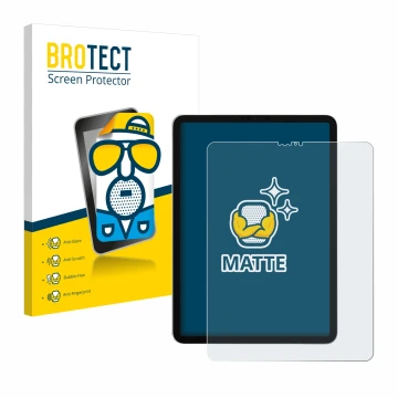 Face avant d’un emballage produit avec le logo de la marque BROTECT. À côté, l’appareil Apple iPad Pro 12.9