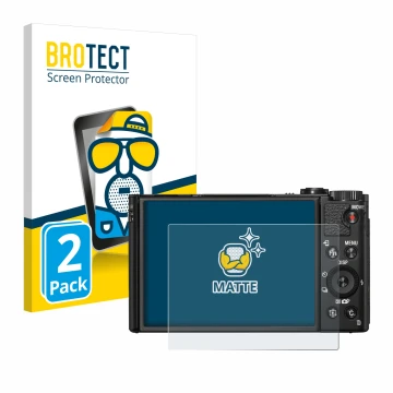 Face avant d’un emballage produit avec le logo de la marque BROTECT. À côté, l’appareil Sony Cyber-Shot DSC-HX99 est représent