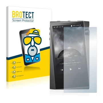 Face avant d’un emballage produit avec le logo de la marque BROTECT. À côté, l’appareil Astell&Kern A&norma SR15 est représent