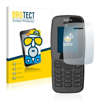 Face avant d’un emballage produit avec le logo de la marque BROTECT. À côté, l’appareil Nokia 106 2018 est représenté avec la 
