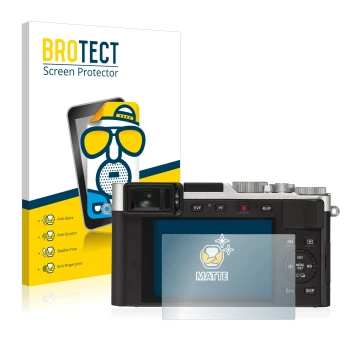 Face avant d’un emballage produit avec le logo de la marque BROTECT. À côté, l’appareil Leica D-Lux 7 est représenté avec la p