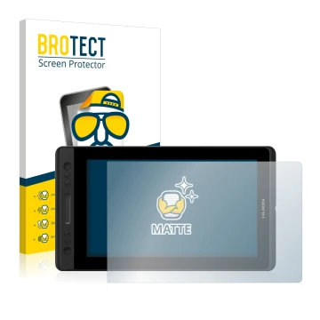 Face avant d’un emballage produit avec le logo de la marque BROTECT. À côté, l’appareil Huion Kamvas Pro 13 est représenté ave