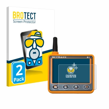 Face avant d’un emballage produit avec le logo de la marque BROTECT. À côté, l’appareil Skytraxx 2.1 Vario est représenté avec