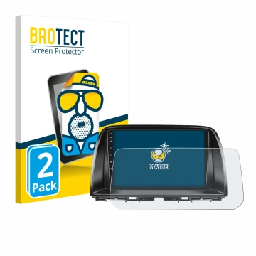 Face avant d’un emballage produit avec le logo de la marque BROTECT. À côté, l’appareil Mazda CX-5 2017 Infotainment System es