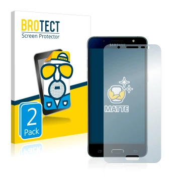 Face avant d’un emballage produit avec le logo de la marque BROTECT. À côté, l’appareil Samsung Galaxy J5 2016 est représenté 
