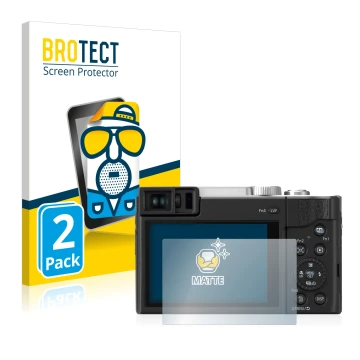 Face avant d’un emballage produit avec le logo de la marque BROTECT. À côté, l’appareil Panasonic Lumix DC-TZ96 est représenté