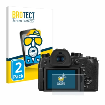 Face avant d’un emballage produit avec le logo de la marque BROTECT. À côté, l’appareil Panasonic Lumix DC-FZ1000 II est repré