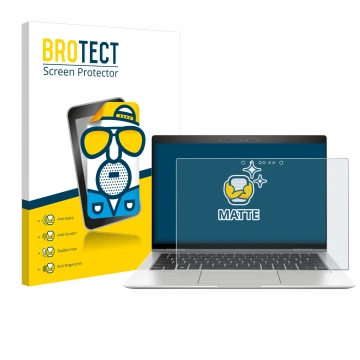 Face avant d’un emballage produit avec le logo de la marque BROTECT. À côté, l’appareil HP EliteBook x360 1030 G3 est représen