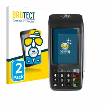 Face avant d’un emballage produit avec le logo de la marque BROTECT. À côté, l’appareil ingenico Move/5000 est représenté avec