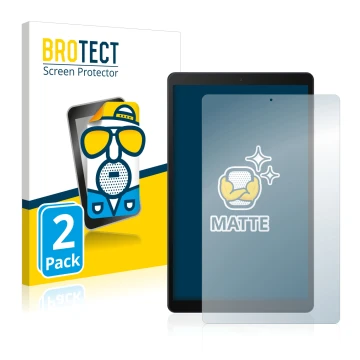 Face avant d’un emballage produit avec le logo de la marque BROTECT. À côté, l’appareil Samsung Galaxy Tab A 10.1 2019 est rep