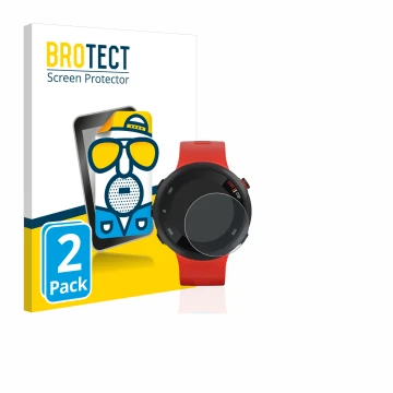 Face avant d’un emballage produit avec le logo de la marque BROTECT. À côté, l’appareil Garmin Forerunner 45 est représenté av