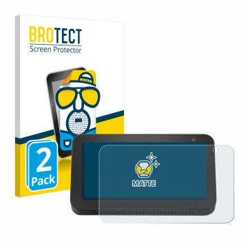 Face avant d’un emballage produit avec le logo de la marque BROTECT. À côté, l’appareil Amazon Echo Show 5 (2e Gen.) est repré