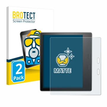 Face avant d’un emballage produit avec le logo de la marque BROTECT. À côté, l’appareil Amazon Kindle Oasis 2019 (10ème Gen.) 