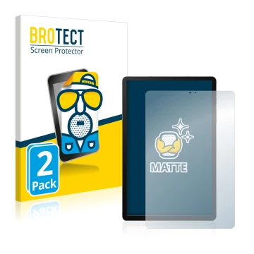Face avant d’un emballage produit avec le logo de la marque BROTECT. À côté, l’appareil Samsung Galaxy Tab S6 WiFi 2019 est re