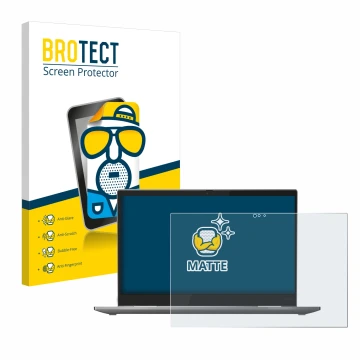 Face avant d’un emballage produit avec le logo de la marque BROTECT. À côté, l’appareil Lenovo ThinkPad X1 Yoga (4ème Gen.) es