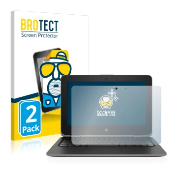Face avant d’un emballage produit avec le logo de la marque BROTECT. À côté, l’appareil HP ProBook x360 11 G3 est représenté a