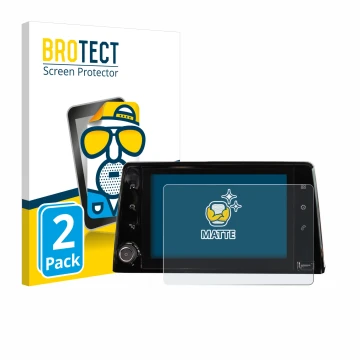 Face avant d’un emballage produit avec le logo de la marque BROTECT. À côté, l’appareil Peugeot Rifter 2019 Infotainment Syste