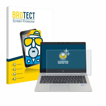 Face avant d’un emballage produit avec le logo de la marque BROTECT. À côté, l’appareil HP EliteBook 840 G5 Non-Touch est repr