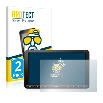 Face avant d’un emballage produit avec le logo de la marque BROTECT. À côté, l’appareil Sony XAV-AX8050D est représenté avec l