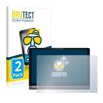 Face avant d’un emballage produit avec le logo de la marque BROTECT. À côté, l’appareil Lenovo Yoga SmartTab est représenté av