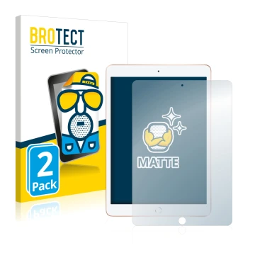 Face avant d’un emballage produit avec le logo de la marque BROTECT. À côté, l’appareil Apple iPad 10.2
