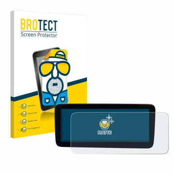 Face avant d’un emballage produit avec le logo de la marque BROTECT. À côté, l’appareil Mercedes-Benz Actros 2019 Cockpit 12