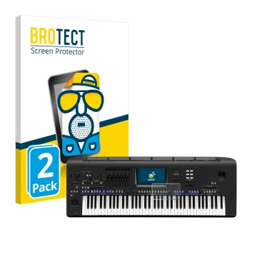 Face avant d’un emballage produit avec le logo de la marque BROTECT. À côté, l’appareil Yamaha Genos est représenté avec la pr