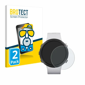 Face avant d’un emballage produit avec le logo de la marque BROTECT. À côté, l’appareil Garmin Swim 2 est représenté avec la p