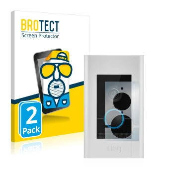 Face avant d’un emballage produit avec le logo de la marque BROTECT. À côté, l’appareil Ring Video Doorbell Elite est représen