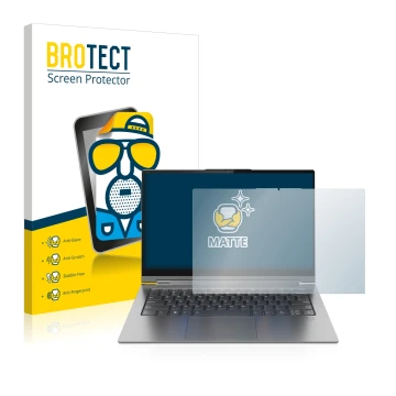 Face avant d’un emballage produit avec le logo de la marque BROTECT. À côté, l’appareil Lenovo Yoga C940 14