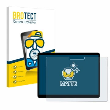 Face avant d’un emballage produit avec le logo de la marque BROTECT. À côté, l’appareil Microsoft Surface Pro X est représenté