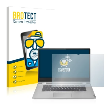 Face avant d’un emballage produit avec le logo de la marque BROTECT. À côté, l’appareil Lenovo IdeaPad C340 15