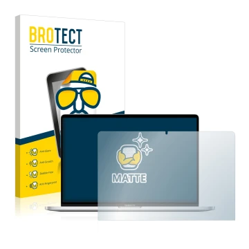 Face avant d’un emballage produit avec le logo de la marque BROTECT. À côté, l’appareil Apple MacBook Pro 16