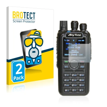 Face avant d’un emballage produit avec le logo de la marque BROTECT. À côté, l’appareil AnyTone AT-D878UV est représenté avec 