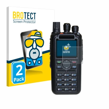 Face avant d’un emballage produit avec le logo de la marque BROTECT. À côté, l’appareil AnyTone AT-D878UV Plus est représenté 