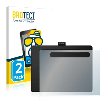 Face avant d’un emballage produit avec le logo de la marque BROTECT. À côté, l’appareil Wacom Intuos M est représenté avec la 