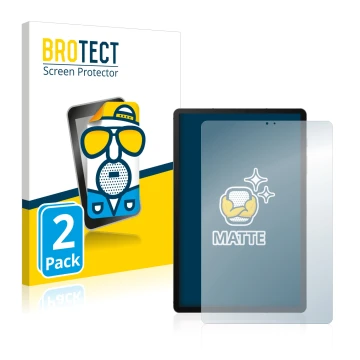 Face avant d’un emballage produit avec le logo de la marque BROTECT. À côté, l’appareil Samsung Galaxy Tab S6 2020 est représe
