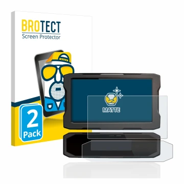 Face avant d’un emballage produit avec le logo de la marque BROTECT. À côté, l’appareil Honda CRF1100L 2020 Affichage de la vi