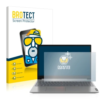 Face avant d’un emballage produit avec le logo de la marque BROTECT. À côté, l’appareil Lenovo ThinkBook 14