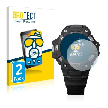 Face avant d’un emballage produit avec le logo de la marque BROTECT. À côté, l’appareil Casio G-Shock GBD-H1000 est représenté