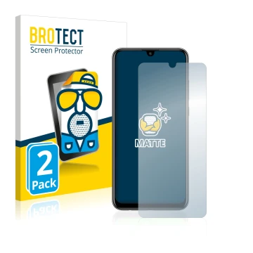 Face avant d’un emballage produit avec le logo de la marque BROTECT. À côté, l’appareil Huawei P smart 2020 est représenté ave