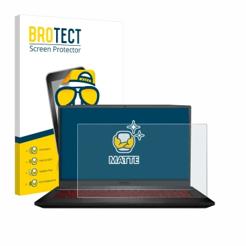 Face avant d’un emballage produit avec le logo de la marque BROTECT. À côté, l’appareil MSI GF75 10SDR-234 est représenté avec