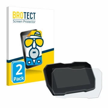 Face avant d’un emballage produit avec le logo de la marque BROTECT. À côté, l’appareil Ducati Streetfighter V4 2020 Affichage