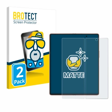 Face avant d’un emballage produit avec le logo de la marque BROTECT. À côté, l’appareil Samsung Galaxy Z Fold 2 5G (Affichage 