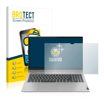 Face avant d’un emballage produit avec le logo de la marque BROTECT. À côté, l’appareil Lenovo IdeaPad Flex 5 15